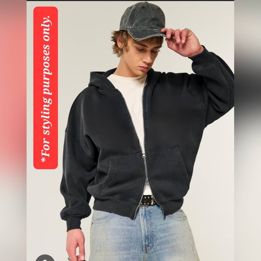 NWT Hollister Men's Baggy Fit Hoodie Size Small In Charcoal Black